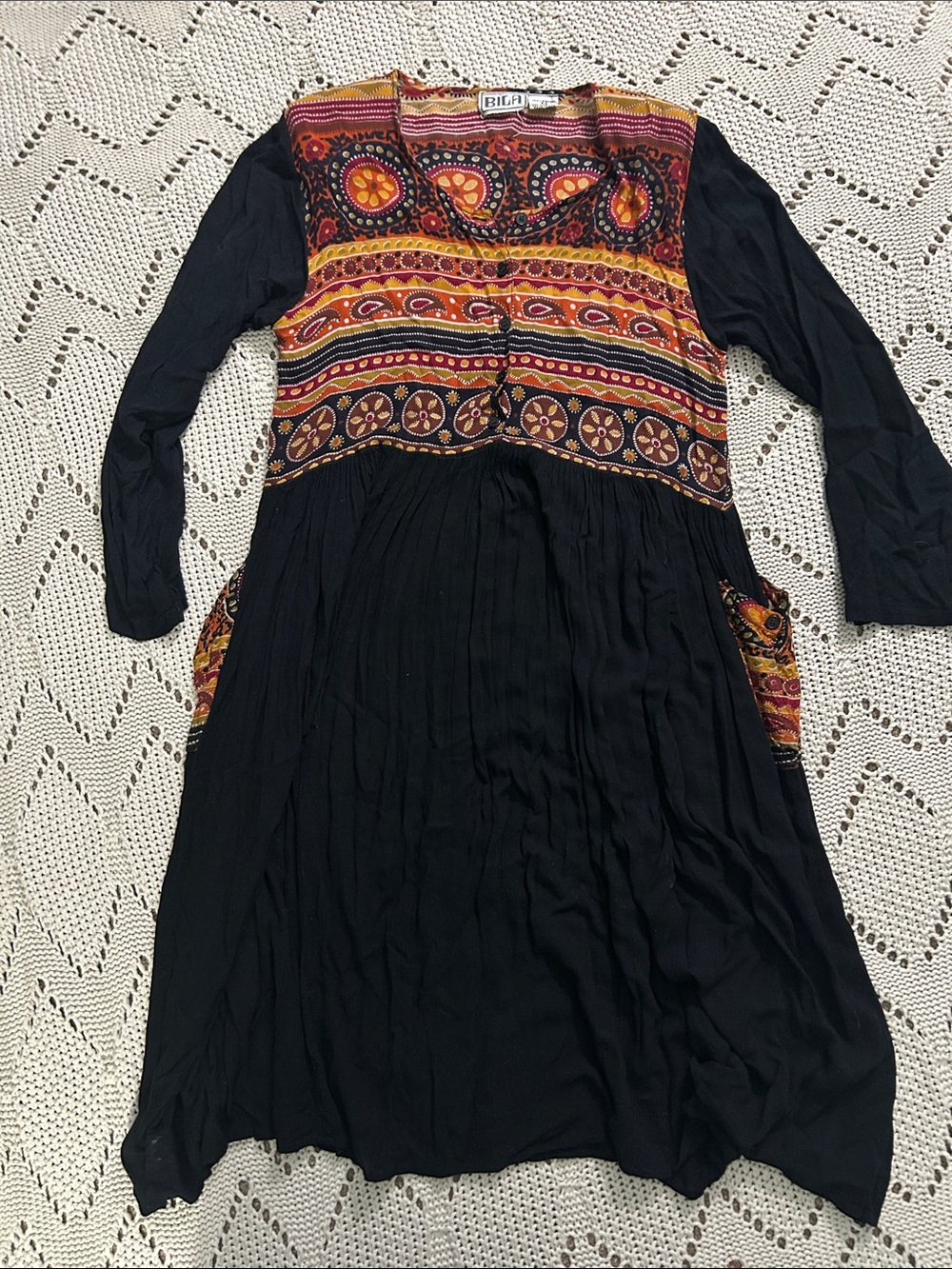 Vintage Bila 90’s Black and Paisley Dress Sz M